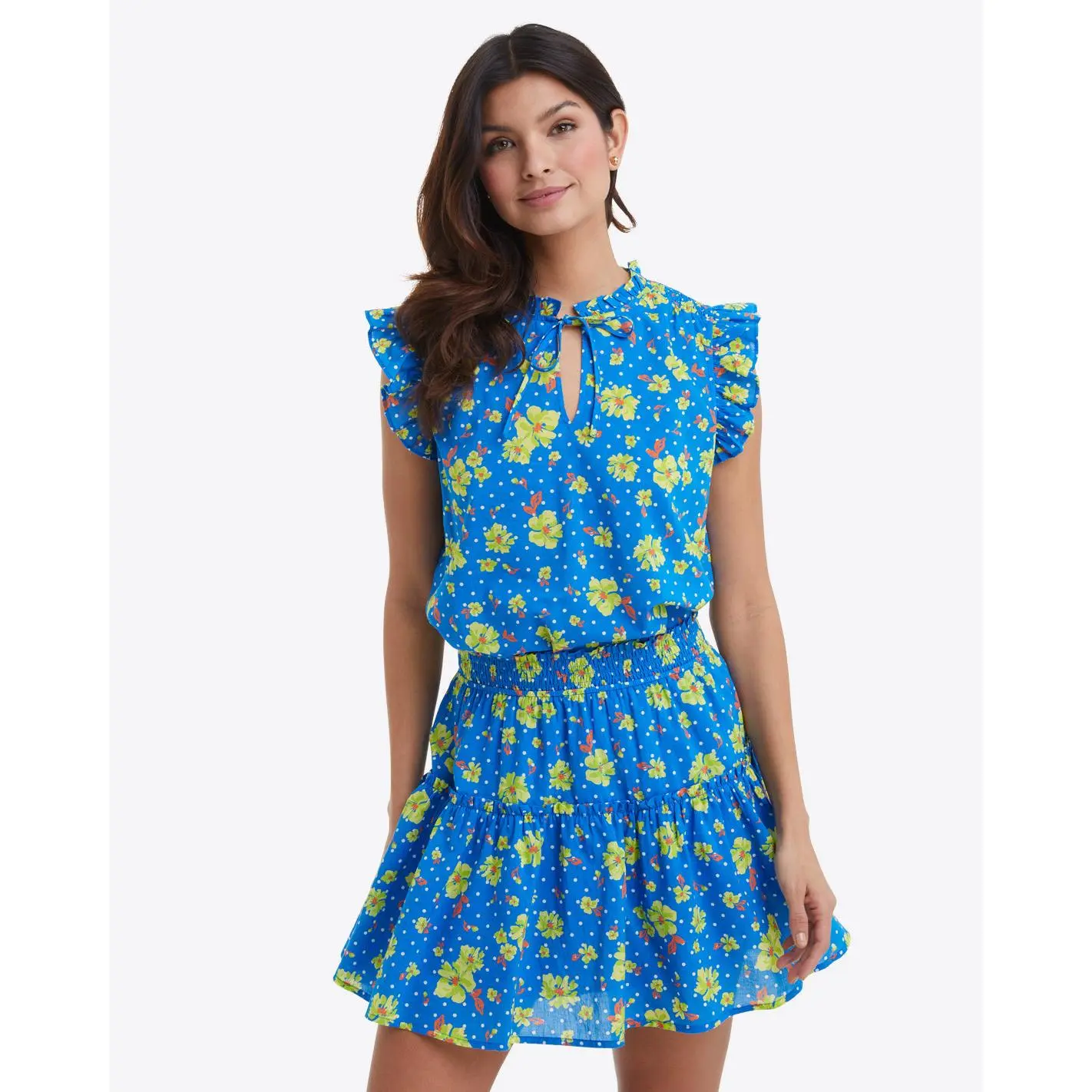 Pull On Mini Skirt in Polka Dot Floral