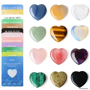 Heart Healing Crystal Set, 12 pcs, 1 inch polished mixed natural gemstones bulk kit with rose quartz and amethyst, smooth heart-shaped spiritual energy stones, ideal Reiki meditation manifestation gift for crystal collectors