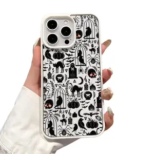 Artnut Halloween MagSafe Loopy Vibes Phone Case for iPhone 17/16/15/14/13 Pro Max/Plus/Pro Pumpkin & Black Cat Print with Multi-Color TPU Edge Transparent Durable Protection