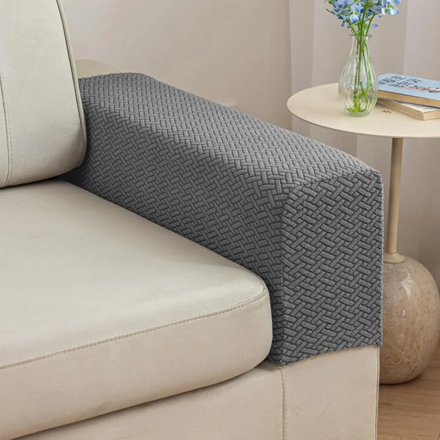 Magic Sofa Armrest Cover, Recliner Sofa Armrest Cover, Chair Armrest Protector (Texture - Gray, Medium Size (2 - piece Set))