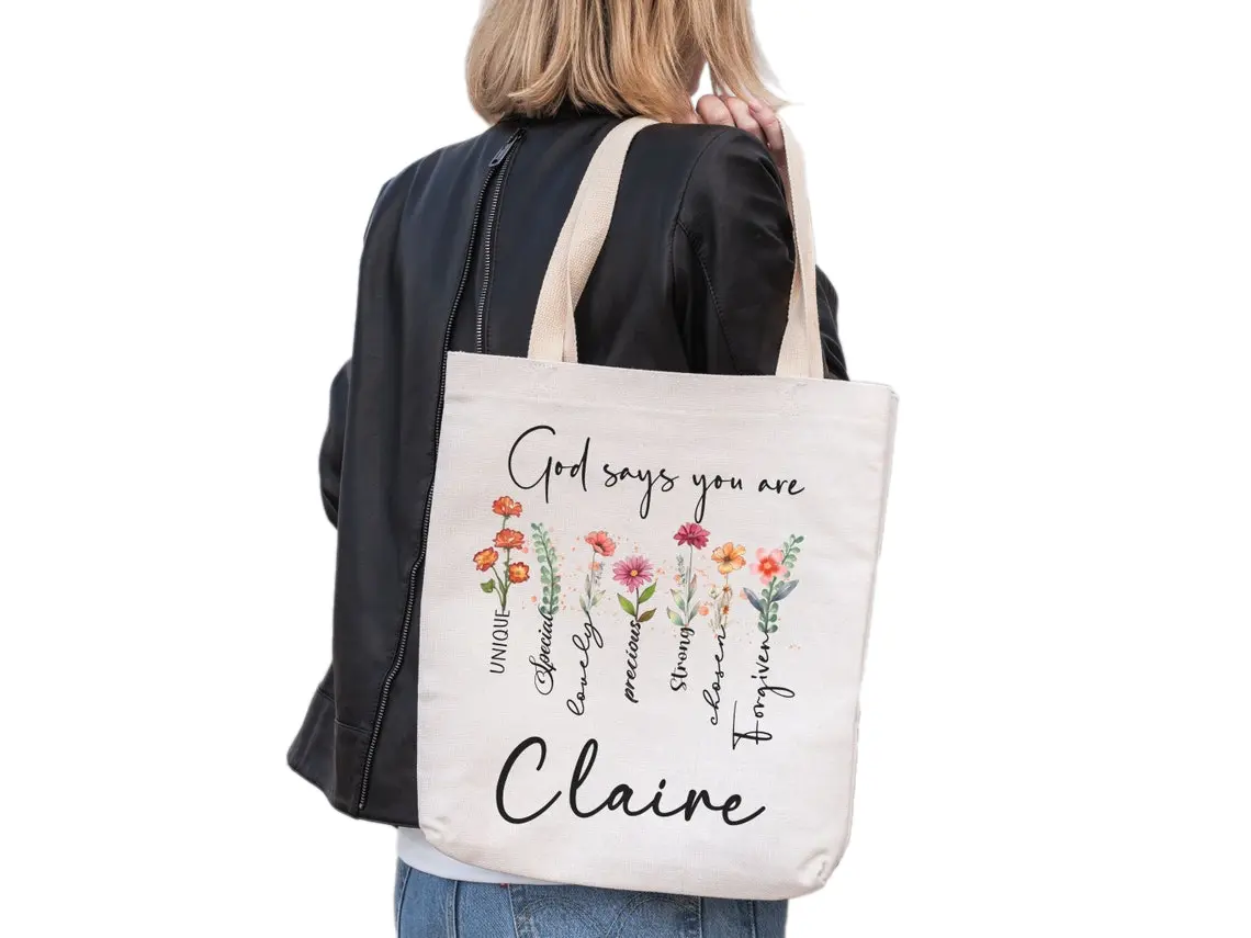 Personalize Name Christian Tote Bag, Christian Custom Gift, Faith Canvas Bag, Religious Scripture Bible Verse Shopper, Christian Friend Birthday Gift