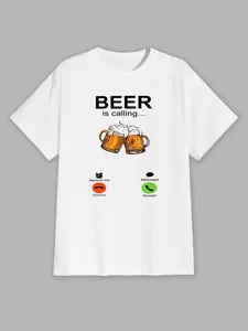 Beer Theme Graphic Prints T-Shirt, Casual Fitted Short Sleeve, Perfect Gift for Beer Lovers, Fashionable Design, Essential Wardrobe Addition, Casual Everyday Wear, Menswear