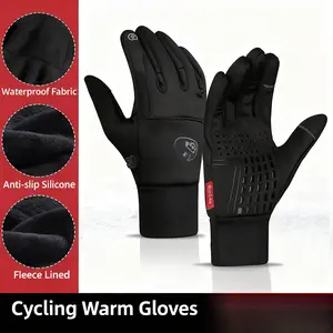 Men's 2025 Winter Cycling Gloves - Windproof Waterproof | Touchscreen Fleece Lined Warm | Non-Slip Palm Durable for Outdoor Sports & Commuting