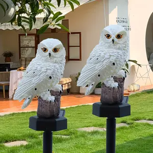 Mother Bird Statue Adorable Owl Solar LED Garden Light Durable Resin Auto-Night Glow for Charming Courtyard & Floral Landscapes Decor