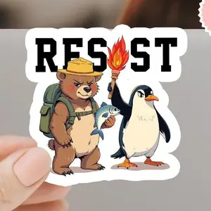Resist Penguins & Bear Sticker, Waterproof Decal, Anti Tariff Sticker, Political Resistance Activism, Anti Oligarchy, Subtle Anti Trump