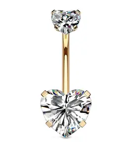 Rose Gold PVD CZ Heart Internally Threaded Belly Button Ring
