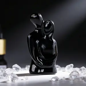 Natural Obsidian Carved Healing Crystal Stone, Valentine's Day Gift, Powerful Energy Couple Ornament, Enhances Emotional Connection