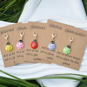 5pcs Colorful Ladybug Keychain Set With German Good Luck Pocket Hug Cards, Cute Bag Charm, Best Friend Gift, Christmas Present, Birthday Anniversary Gift, Emotional Comfort Item, Birthday Party Favors, Friendship Presents, Keychain Bag Pendant
