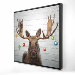 Begin Home Decor 2081-3636-HO26 36 x 36 in. Moose Has Christmas Balls - Rustic Bedroom Canvas Decor
