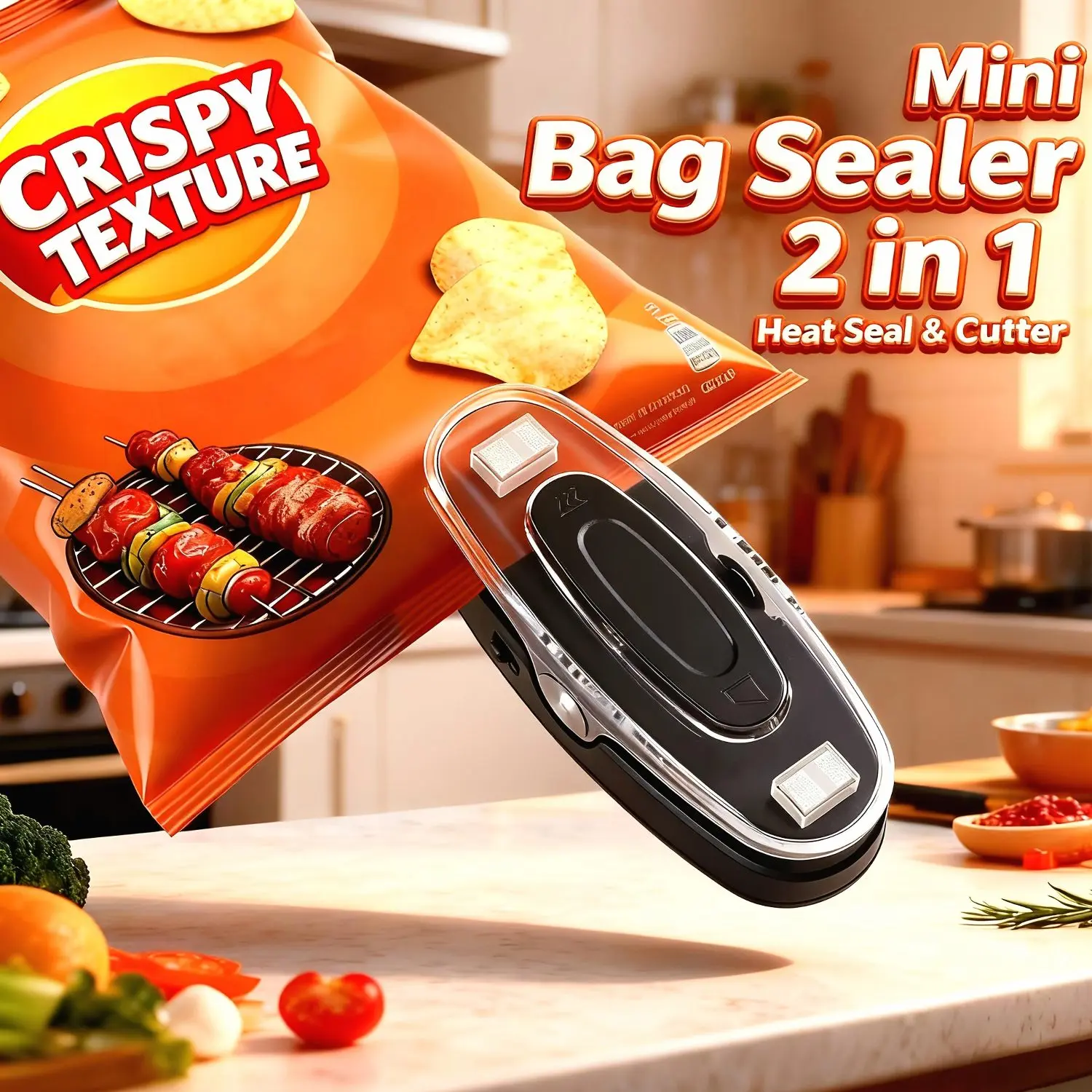2-in-1 USB Rechargeable Heat Sealer with Built-In Cutter, Bag Closer Keep Snacks Fresh to Carry &Store, Portable Packaging Food Plastic Bags Sealer Machine for Easy Kitchen Organization, Food Storage, Efficient Sealing Bag Closure, Gift for Christmas