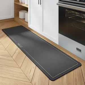 1PC Gold Line “hello” Kitchen Runner Rug, Modern Minimalist Anti-Slip Long Floor Mat for Bathroom, Kitchen, Bedroom, Living Room, Easy to Clean