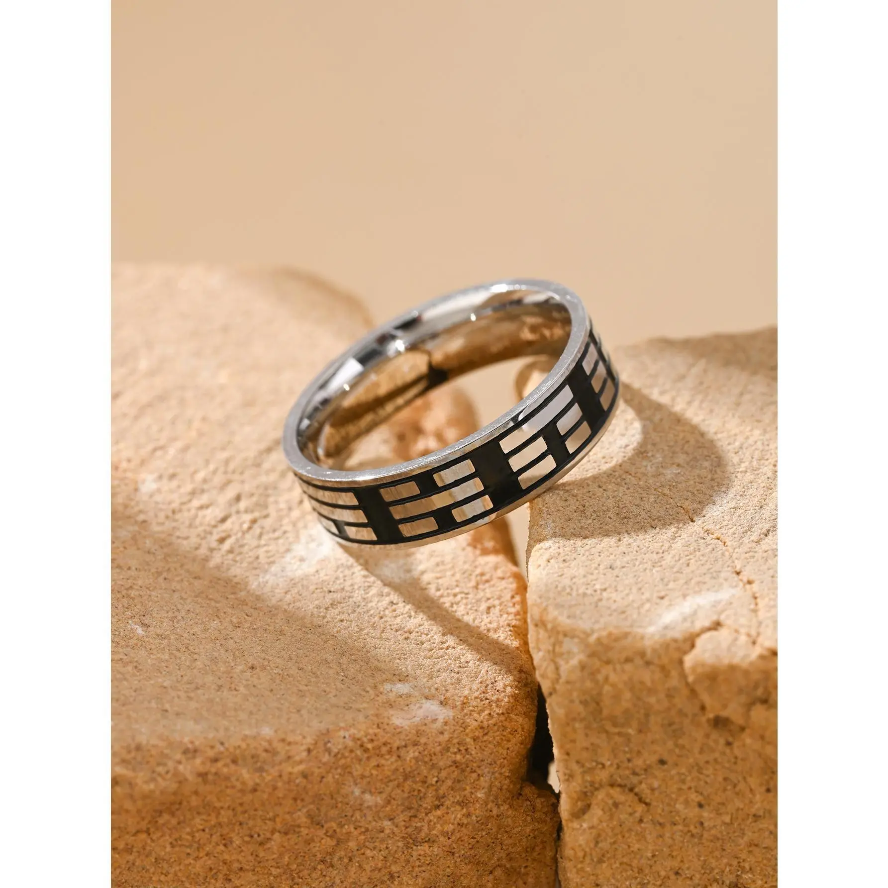 Women's Stainless Steel Minimalist Geometric Grid Ring - Minimalist Luxury Band, Size-Options Included for Daily Wear, Minimalist Luxury Rings