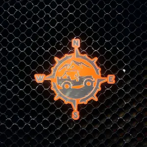Jeep Badge - Custom Acrylic Badge with Double-Sided Tape for Easy Application Weather Resistant Upgrade for Your Vehicle Orange Compass Design