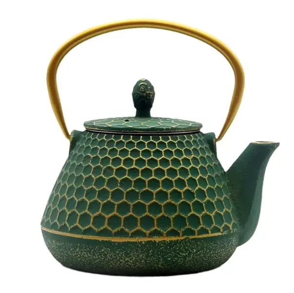 33.8oz Small Cast Iron Teapot with Stainless Steel Infuser, Stovetop Safe, Enameled Interior,Green