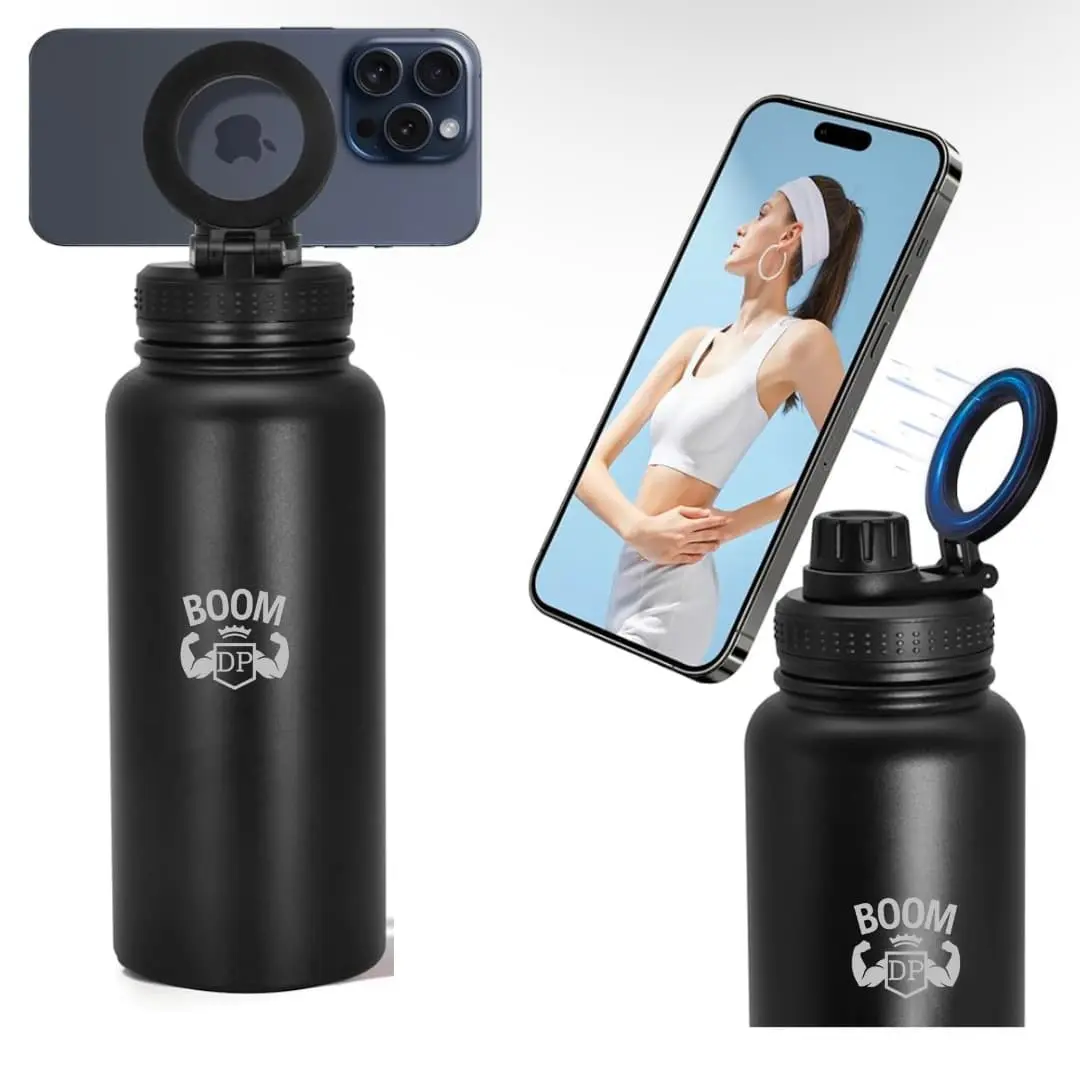 BoomLife 32oz Magnetic Water Bottle with Phone Holder Leak-Proof Insulated Double-Wall BPA-Free for Gym Office Car Home TikTok Trending
