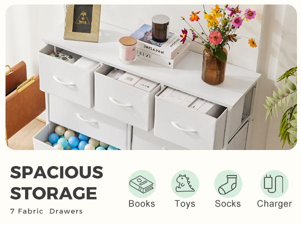Drawer Dresser Organizer Storage Drawers Fabric Storage Tower with 7 Drawers, Chest of Drawers with Fabric Bins, Steel Frame, Wood Top