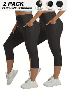 2 Pack Capri Leggings for Women - Tummy Control High Waisted Soft Yoga Pants for Gym Workout Sets for Women Leggings with Pockets