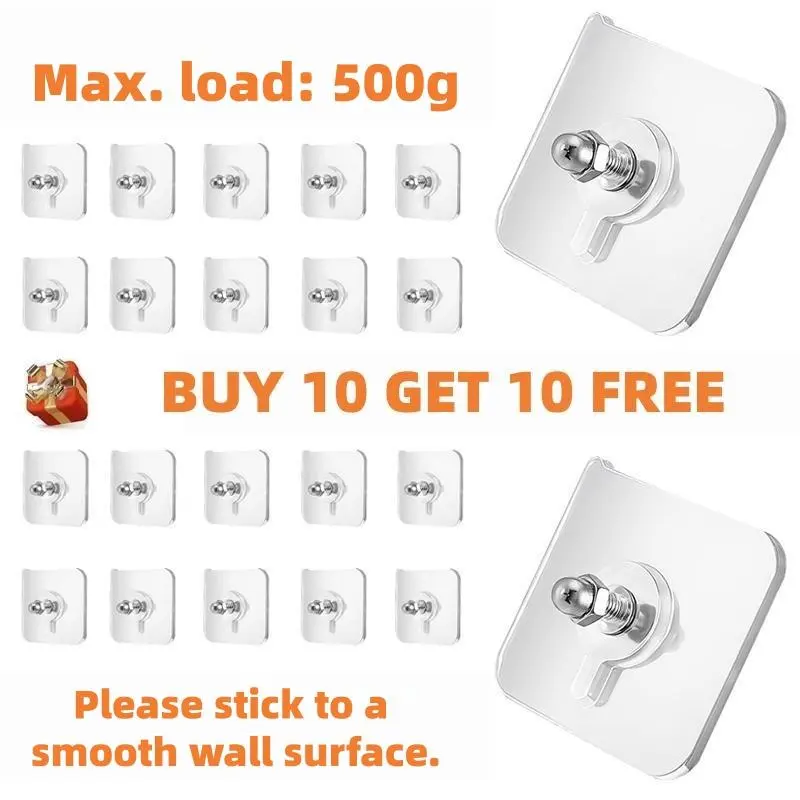 Nail-Free Adhesive Hooks, Strong Glue Wall Stickers, No Drilling Invisible Wall Pins, Suction Cup Hangers for Photo Frames, Tile & Wall Mounting，You'll receive exactly 20 pcs
