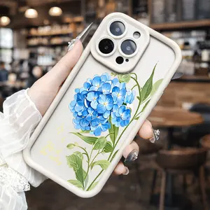 Blue Hydrangea Floral for phone case, compatible with iPhone 17 Pro Max, 16 Pro Max，15 Pro, 14, 13, 12, 11, XR, XS Plus, SE, Mini. Made from soft TPU shock-resistant silicone material, this stylish street-style gift is perfect for any occasion.