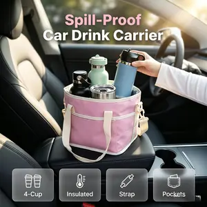 Leakproof 4-Compartment Can Drink Carrier Bag - Family-Size Cooler Tote with Adjustable Strap, Tumbler Holder for Beach, Travel (Kitchenware Drinkware Accessory)