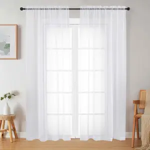 White Sheer Curtains 84 Inches Long 2 Panels Set for Bedroom Living Room, Soft Airy Light Filtering Modern Solid Rod Pocket Drapes Window Treatments, Each 42" W x 84" L