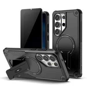 for Samsung Galaxy S26 Ultra Case with Privacy Tempered Glass Screen Protector, Compatible with MagSafe, Invisible Kickstand, Shockproof Phone Cover for S26 Ultra, Black