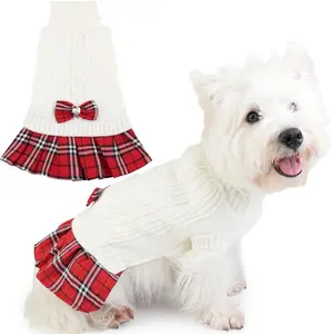 Dog Sweater Dresses for Small Dogs Girl with Bow , All-Size Fit for Small to Large Puppy Super Soft & Winter Thick Warm Pullover Pet Coats