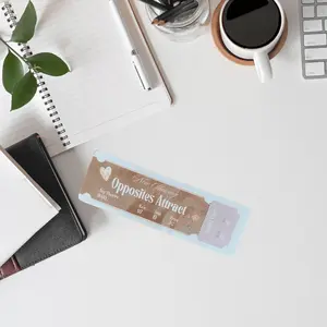Vintage Movie Ticket Inspired Opposites Attract Laminated Bookmark – Retro Reading Accessory