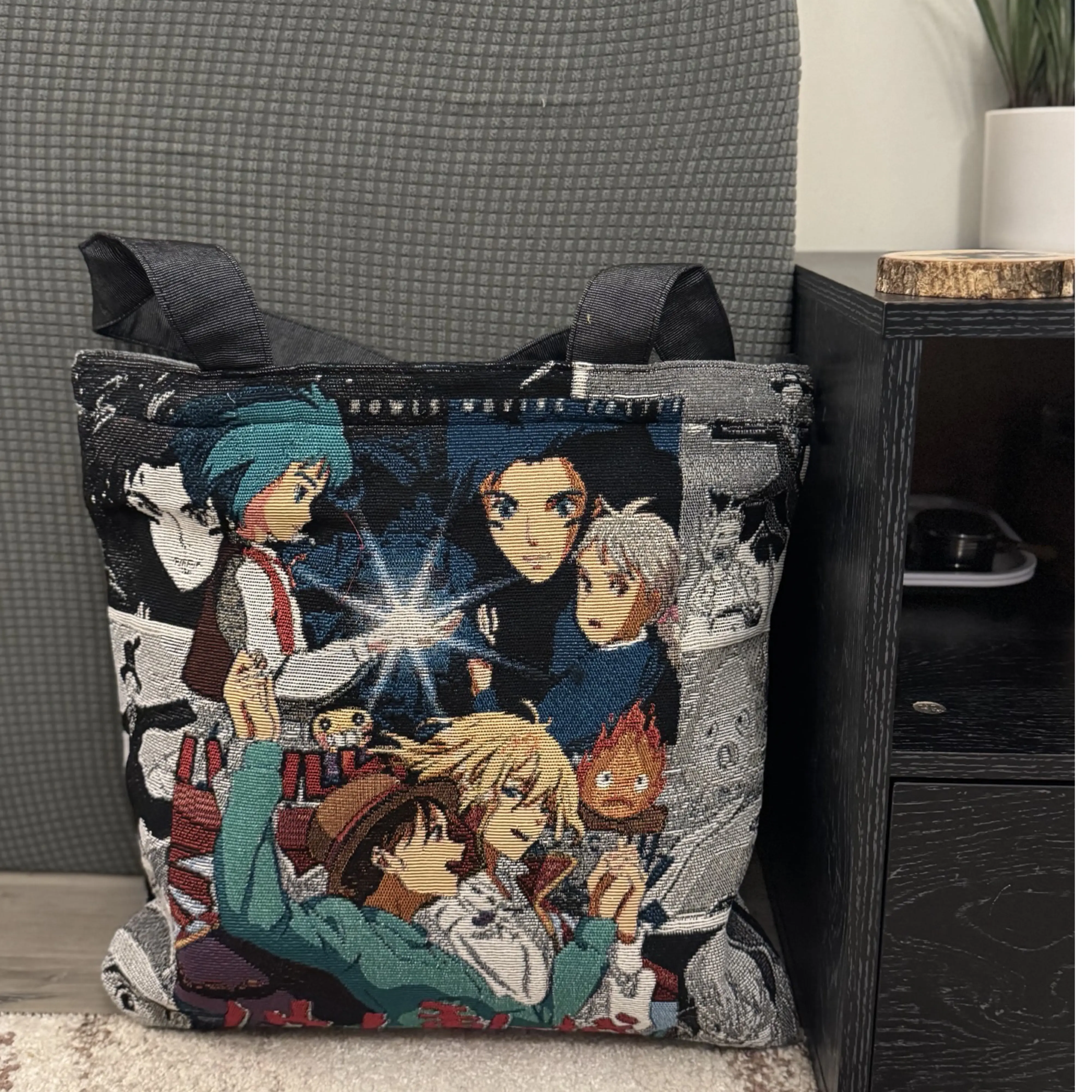 Anime Woven Tapestry Tote Bag 15x15 Handwoven with Inside Pocket & Laces Closure One Compartment Zipper Stylish Durability Handcrafted Beauty