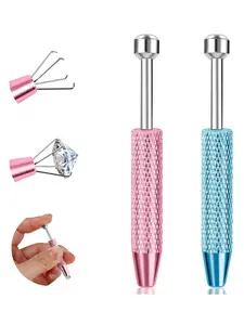 2Pcs Piercing Ball Grabber Tool for Changing Jewelry, Stianless Steel Flat Back Earring Applicator Internally Threaded Push Pin Piercing Grabber Tool, Anti Slip 4 Claw Gem Ball Grabber Tool