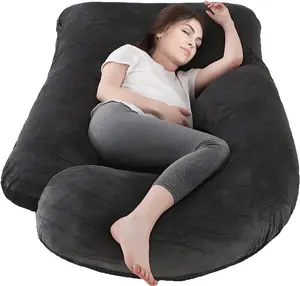Pregnancy Pillow, Full Body 57 Inch Maternity Pillow with Removable Washable Cover - Sleep Support for Legs, Back, Neck, Shoulder, HIPS, Belly for Pregnent Women, Velvet Cover (Black)