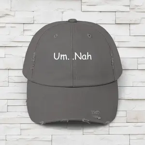Um Nah Distressed Vintage Cap 100% Cotton Twill Adjustable D-Ring Unstructured 6-Panel Structure with Eyelets and Curved Visor