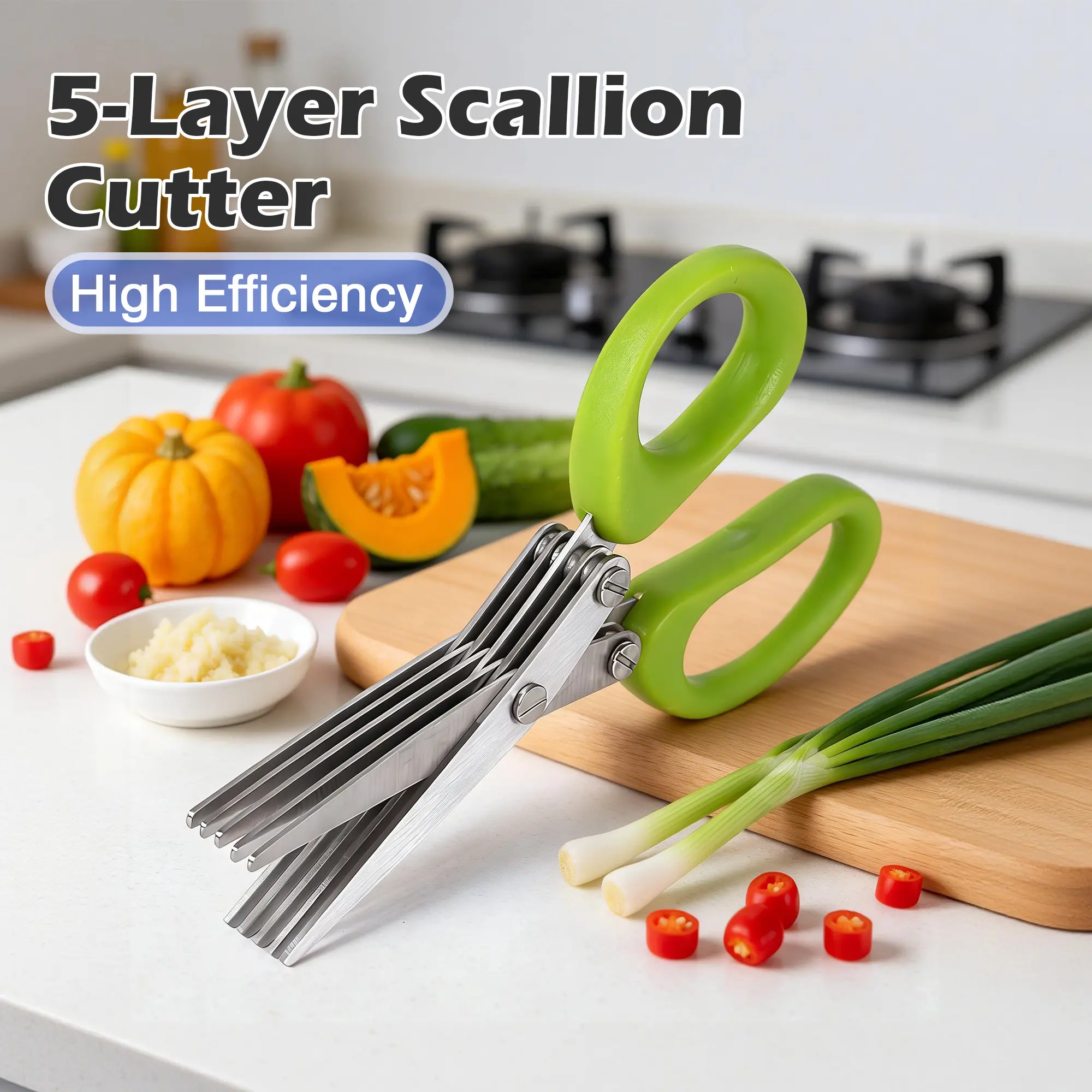 1-Count Rust-Proof 5-Layer 5-Edge Shears with Lid, Ideal for Cutting Herbs, Vegetables and Paper Shredding