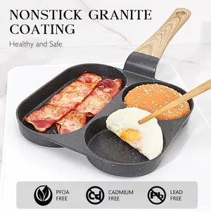 GiPP 3-Section Frying Pan, Pancake Pan Granite Nonstick Frying Egg Omelette Skillet for Breakfast