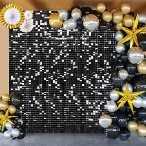 Black Sequin Panels Backdrop Shimmer Wall Backdrop Pack of 36 Panels Shiny Backdrops Wedding Background Decoration Walls Banners Ornaments