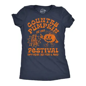 Womens Funny T Shirts Country Pumpkin Festival Sarcastic Thanksgiving Graphic Novelty Tee For Ladies Funny Womens T Shirts Cute Vintage Fashion Casual Ladies T-Shirt Gift Thanksgiving Tops for Women Women's Navy -