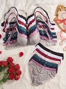 Women's Lace Underwire Bra Set with Buckle, Comfortable Breathable Soft Lining, Elegant Chic Design, Perfect for Daily Wear, Fitted Style