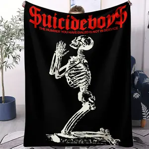 1 Single-Sided Printed Plush Blanket, Featuring a Skull Worship Pattern, Soft, Warm, And Lightweight, Suitable For Bed, Sofa, Car, Or Room Decoration