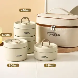 4 Pack Lunchbox Portable Insulated Food Container Set with Thermal Lunch Box 3 Stackable Layers 66 Oz 8.25 Cup White Stainless Steel Interior Double Layered Silicone Seal for Adults Kids Men Women Tableware Sets Stock Up Valentine's Day gift Christmas