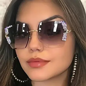 2026 New Arrival Women’s Frameless Gradient Sunglasses – Pink-Plated Metal Lightweight for Casual Outings & Photo Shoots, TikTok Shop Christmas Gift