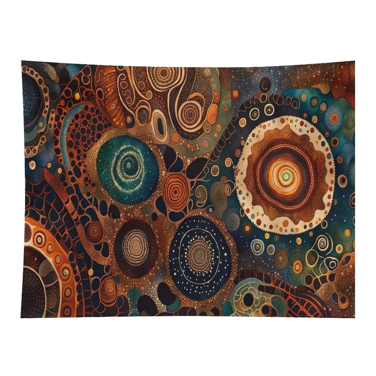 Textured Fabric Wall Tapestry - Abstract Organic Swirly Spirals, Earth-Tone Brown-Teal Trippy Light Pattern, Boho Mystical Cosmic Design for Living Room, Meditation Space Wall Decor, Trippy Light Pattern Tapestries