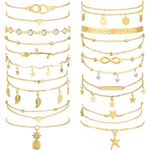 16 s Ankle Bracelets  for Women Anklets Set Sier Gold Boho Beach Anklets Foot Chains Adjustable Foot Hand  Romantic Gift
