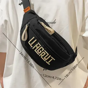 Lightweight Nylon Waist Bag for Men - Adjustable Crossbody Chest Sling with Zipper Closure, Multi-Compartment, Ideal for Sports, Travel, Daily Commute, Street Style - 1pc, Letter Print, Shoulder Strap, Fanny