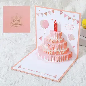 3D Pop-Up Birthday Card with Cute Cake Design, Elegant Colorful Foldable Greeting Card for Special Occasions, Includes Envelope, Fun Party Cards