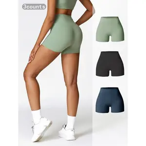 Women's Solid High Waist Sports Shorts, Gym Shorts, High Stretch Breathable Comfortable Quick Drying Skinny Shorts, Ladies Sportswear for Yoga Gym Workout Running