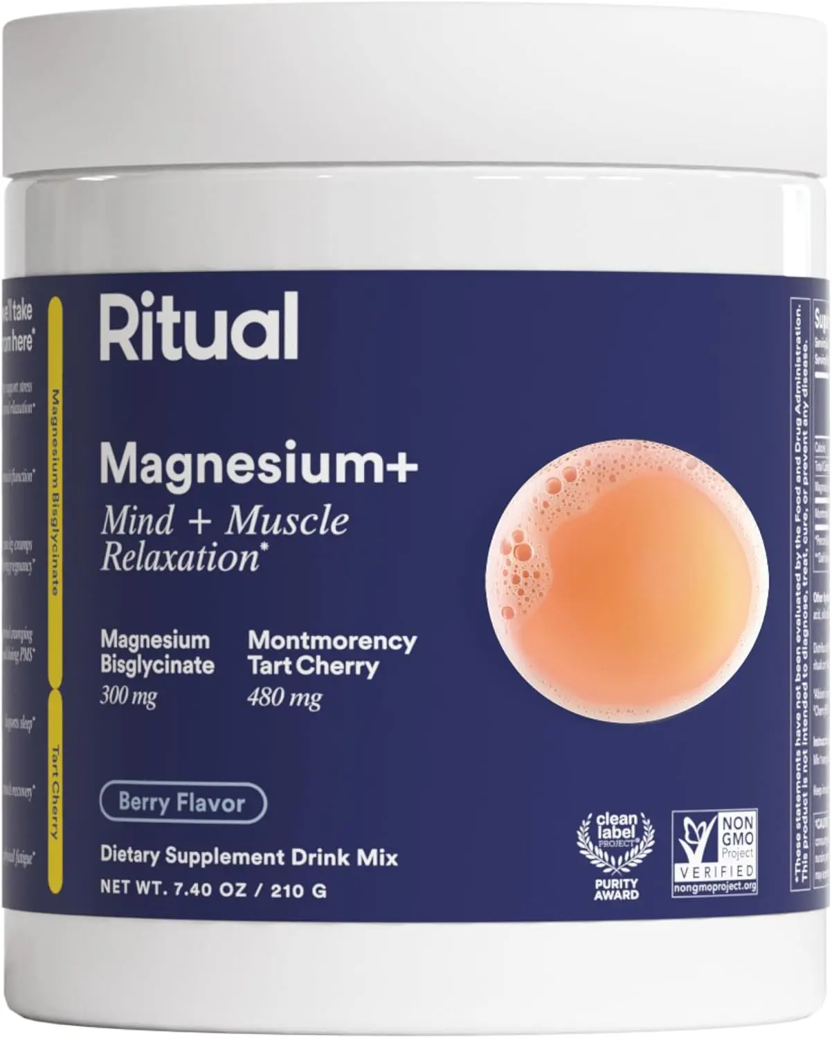 Ritual Magnesium+ Glycinate Tart Cherry Drink Mix Supplement - 30 Servings | Support Calm, Sleep, Mind, Muscle Relaxation, Recovery and Cramping Relief** Sugar-Free - Vegan - Berry