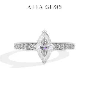ATTAGEMS D VVS1 Color Marquise Shape 1CT Lab-Created Moissanite Ring for Women Men Unisex 925 Sterling Silver Engagement Wedding Rings Gift Jewelry Casual R291 SpringStatements