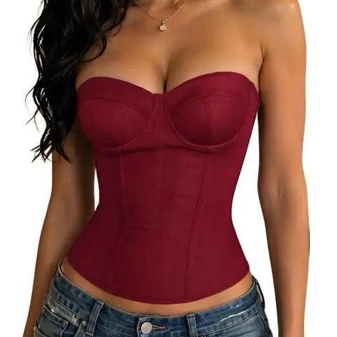 【New】ApperlothA Women's Sexy Boned Strapless Corset Top, None-stretch, Snatched Waist Underwire Bustier Crop Top for Night Out, Date Night & Partywear