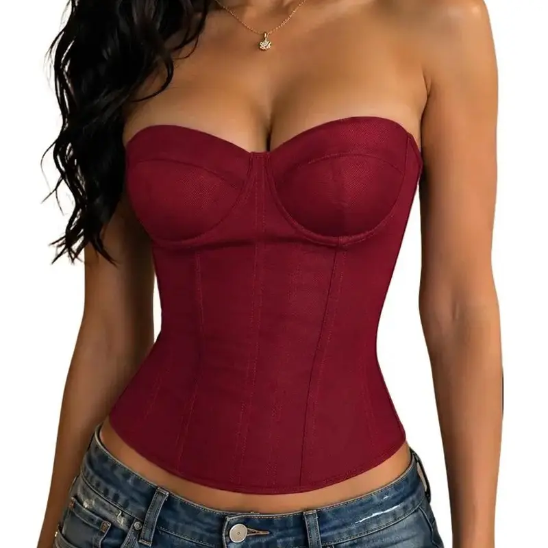 【New】ApperlothA Women's Sexy Boned Strapless Corset Top, None-stretch, Snatched Waist Underwire Bustier Crop Top for Night Out, Date Night & Partywear