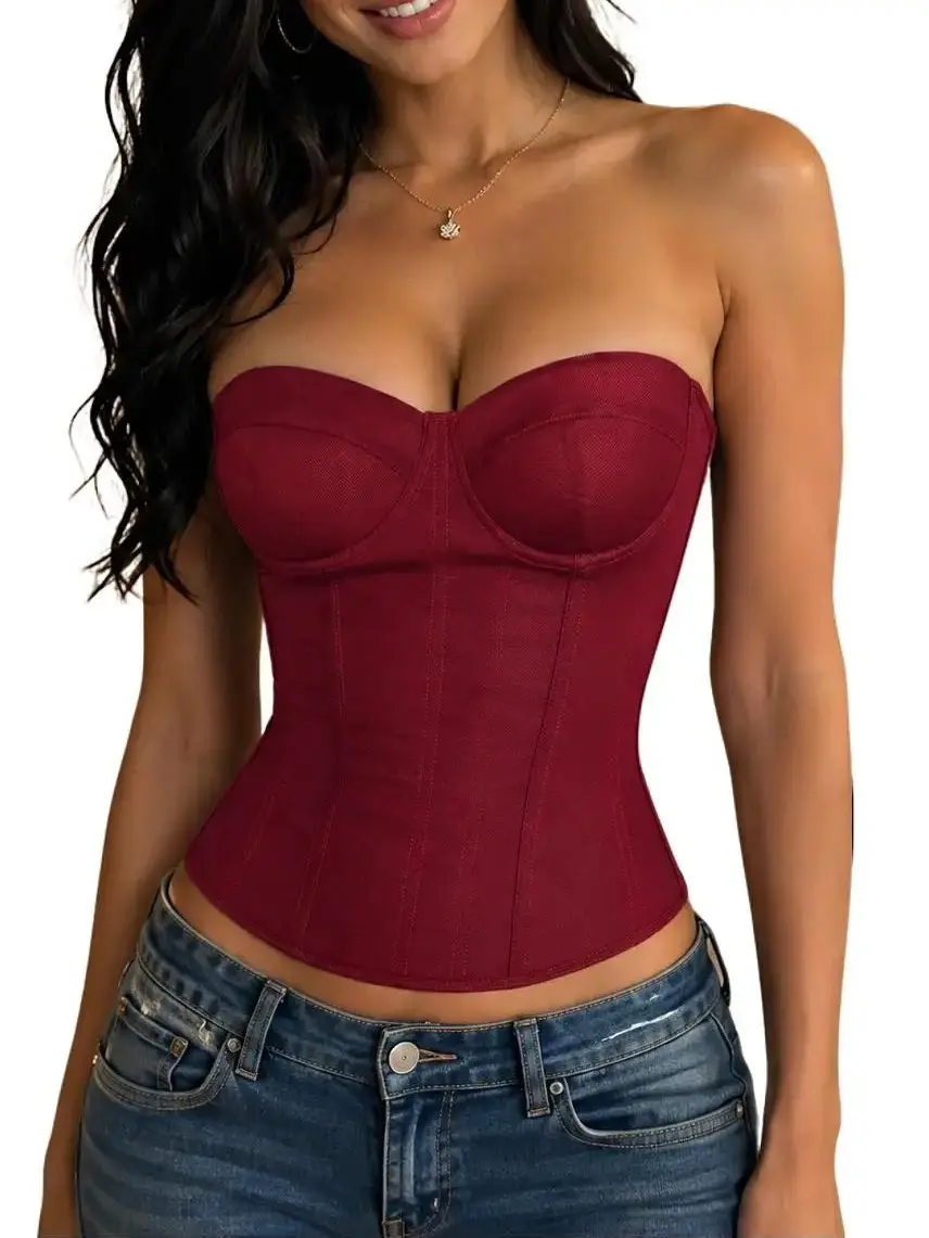 【New】ApperlothA Women's Sexy Boned Strapless Corset Top, None-stretch, Snatched Waist Underwire Bustier Crop Top for Night Out, Date Night & Partywear